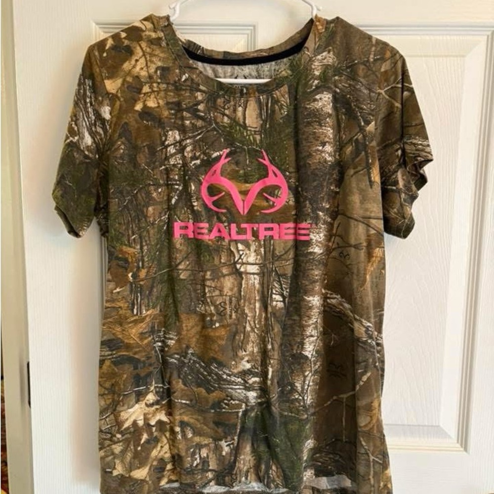 Realtree Woodland Camo Tee with Pink Logo